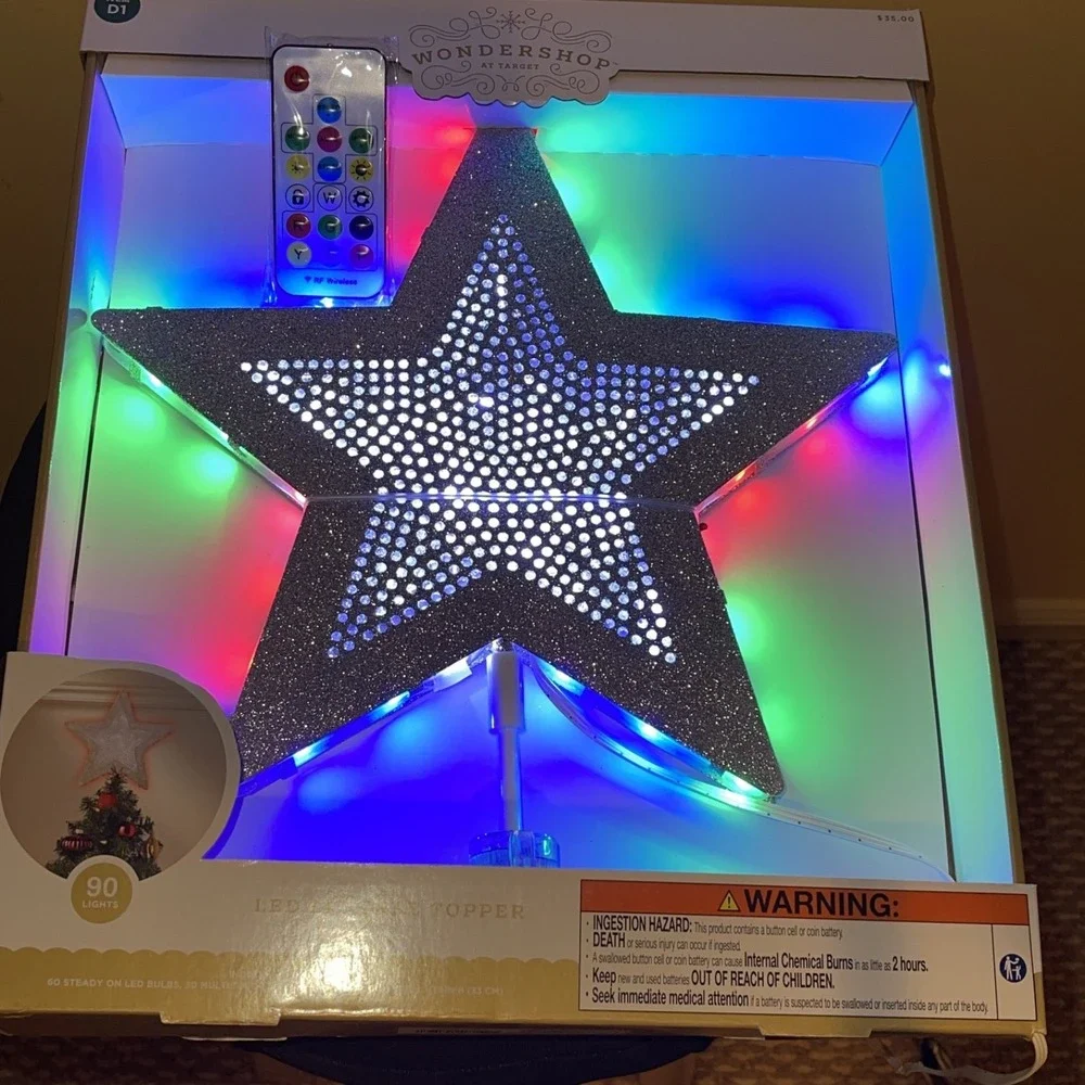 Wondershop Christmas LED Lit SilverTree Topper Lights Silver Glitter Star Remote